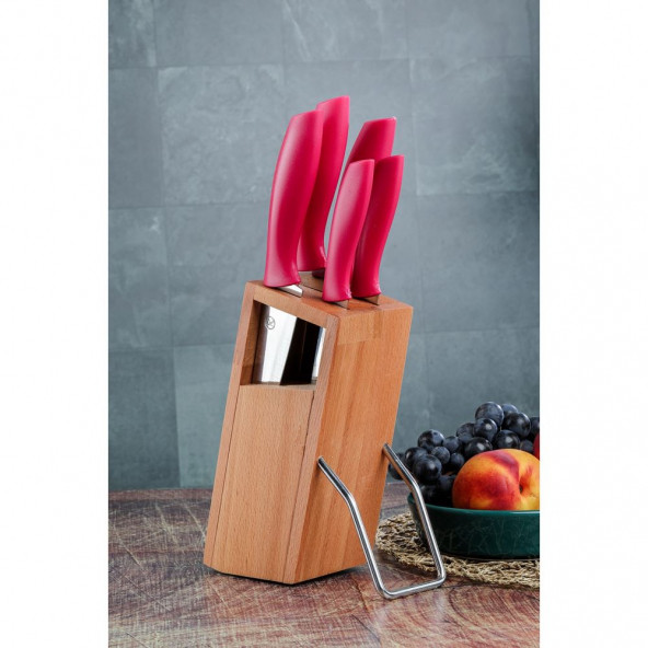 Cooker 6 Parça Standlı Bıçak Seti Kırmızı CKR2830 ürün görseli 1
