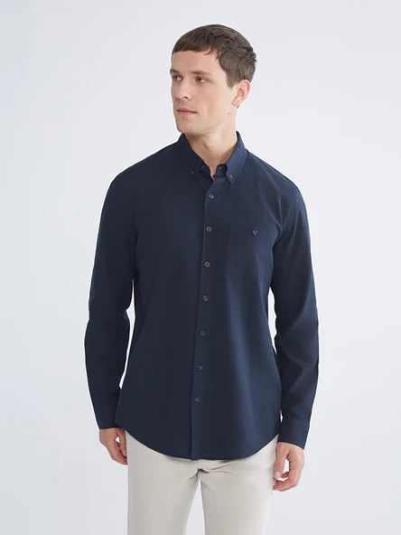 Classic Lacivert Regular Fit Uzun Kollu Erkek Gömlek