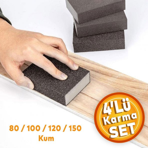 Takoz Sünger Zımpara 80-100-120-150 Kum Karma Paket Kübik El Zımparası Islak Kuru (4Lü SET) ürün görseli 1