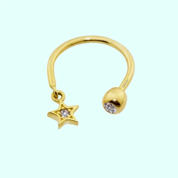 Altın Yarım Halka Kulak Piercing 14 Ayar Yıldız ürün görseli 1