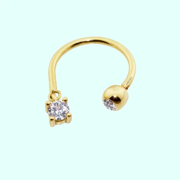 Altın Yarım Halka Kulak Piercing 14 Ayar Tektaş ürün görseli 1