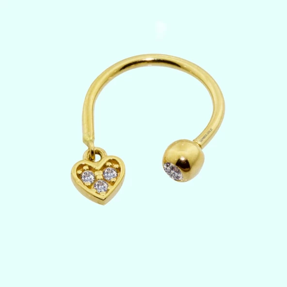 Altın Yarım Halka Kulak Piercing 14 Ayar Kalp'li ürün görseli 1