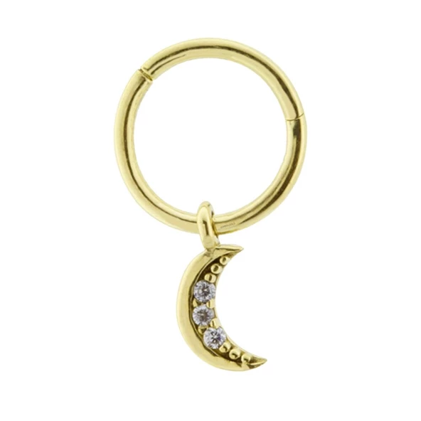 Altın Halka Piercing Taşlı Ay 14 Ayar - Resim 2