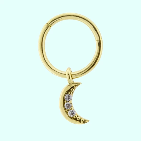 Altın Halka Piercing Taşlı Ay 14 Ayar ürün görseli 1