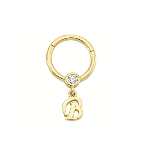 Altın Halka Piercing -B- Harf 14 Ayar - Resim 2