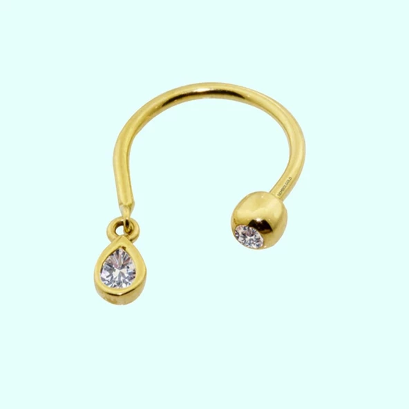 Altın Yarım Halka Kulak Piercing 14 Ayar Damla Taşlı ürün görseli 1