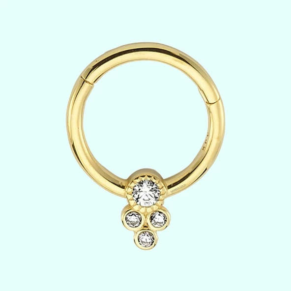 Altın Halka Piercing Dört Taş Tohum 14 Ayar ürün görseli 1