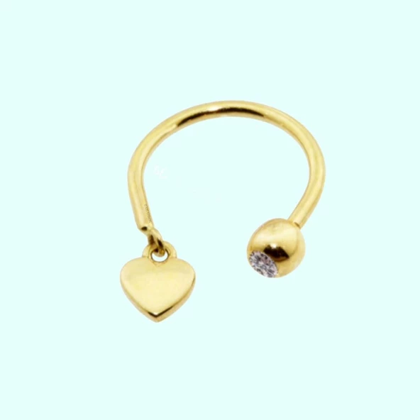 Altın Yarım Halka Kulak Piercing 14 Ayar Sade Kalp ürün görseli 1