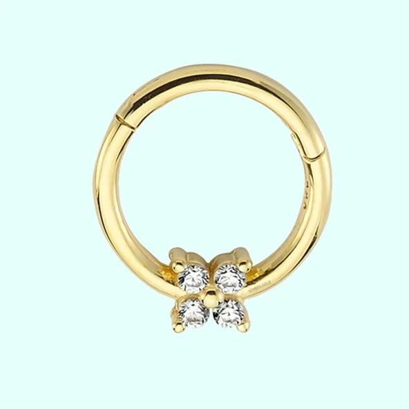 Altın Halka Piercing Dört Taş Tohum 14 Ayar ürün görseli 1