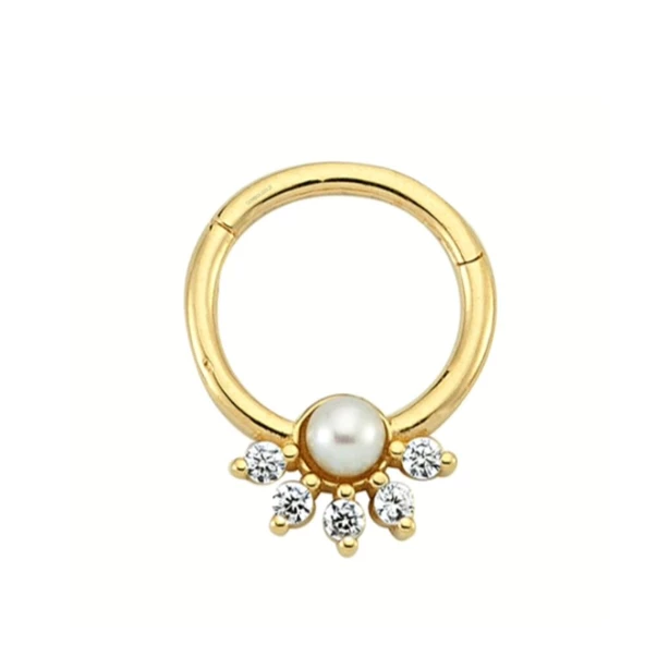 Altın Halka Piercing İnci Form 14 Ayar - Resim 2