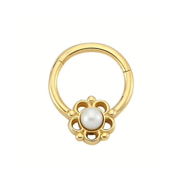 Altın Halka Piercing İnci Form 14 Ayar - Resim 2