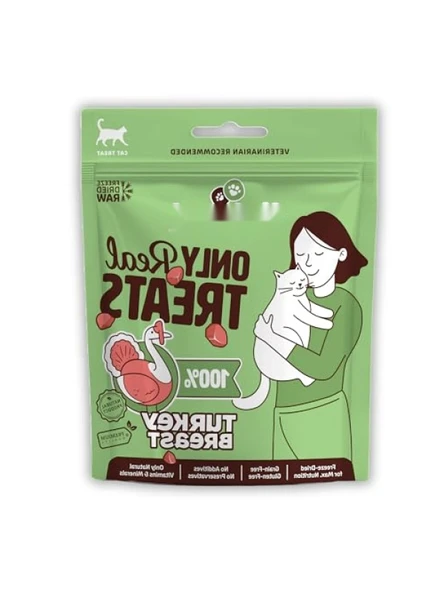 Düşük Sodyumlu, Yüksek Proteinli Freeze-Dried Çiğ Hindi Göğüs Kedi Ödül Maması 40g
