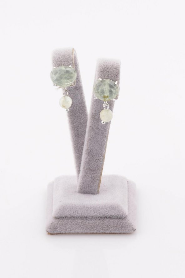 Prehnite Doğal Taş Küpe - Resim 2