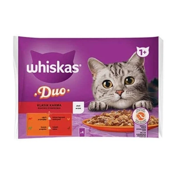 Whiskas Duo Klasik Karma Lezzetler Pouch Yetişkin Konserve Kedi sı 4 Adet 85 Gr