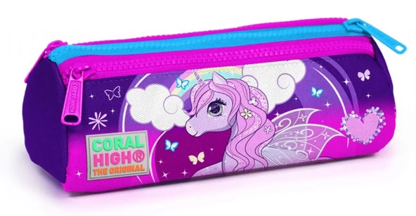 Coral High Mor Unicorn Baskılı Üç Bölmeli Kalem Çantası -Kız Çocuk ürün görseli 1
