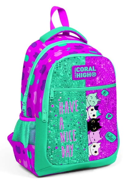 Coral High Sevimli Kediler Baskılı İlkokul Sırt Çantası - Kız Çocuk ürün görseli 1