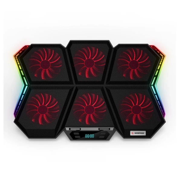 Rampage AD-RX44 X-GALE 6 Fanlı 12 RGB Işık Modlu 7 Kademe Standlı LCD Göstergeli Notebook Soğutucu ürün görseli 1