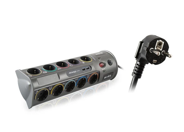 S-link Swapp SP10AF_USB 3.1A 1.8m 1.5mm2 10Lu Akım Kor. Gri + 2 U ürün görseli 1