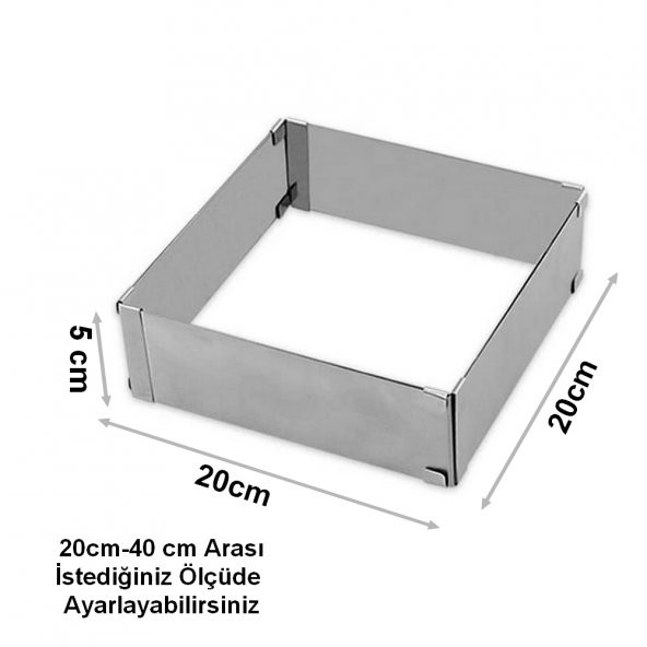 Narkalıp Kare Ayarlanabilir Kek Kalıbı 20cm-40 Derinlik 5CM ürün görseli 1