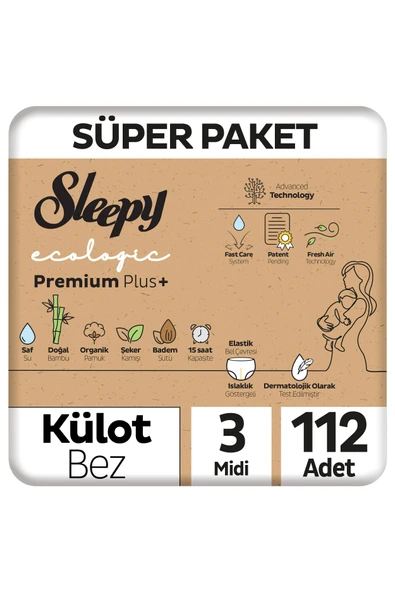 Sleepy Ecologic Premium Plus Süper Paket Külot Bez 3 Numara Midi 112 Adet ürün görseli 1