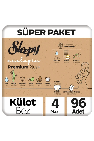 Sleepy Ecologic Premium Plus Süper Paket Külot Bez 4 Numara Maxi 96 Adet ürün görseli 1