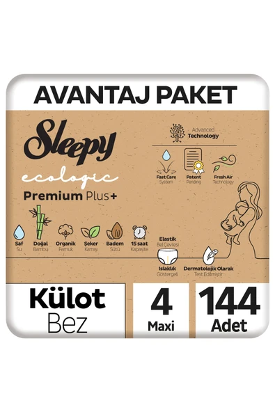 Sleepy Ecologic Premium Plus Avantajlı Paket Külot Bez 4 Numara Maxi 144 Adet ürün görseli 1