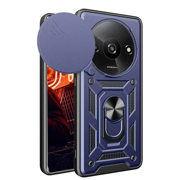 Redmi A3 4G Kılıf Pars Lens Yüzüklü Silikon - Lacivert