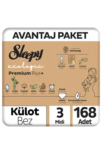 Sleepy Ecologic Premium Plus Avantajlı Paket Külot Bez 3 Numara Midi 168 Adet ürün görseli 1