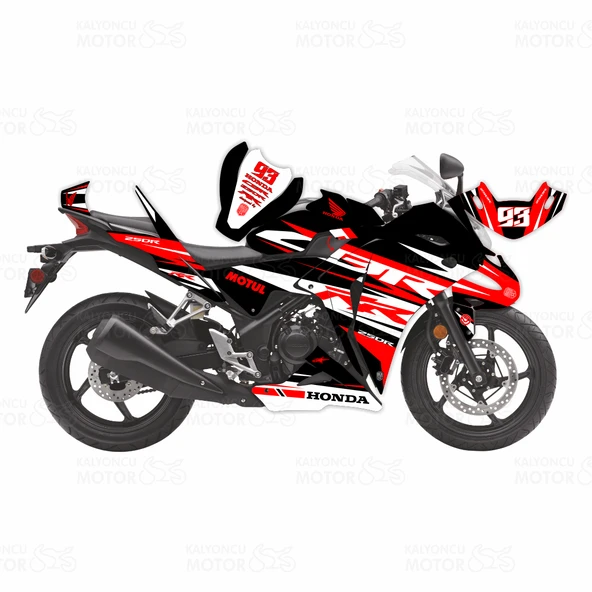 Honda CBR 250 R Eski Kasa RR Lines Design Sticker Set Siyah-Beyaz-Kırmızı ürün görseli 1