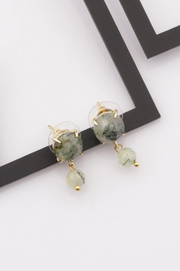 Prehnite Doğal Taş Gold Renkli Küpe ürün görseli 1