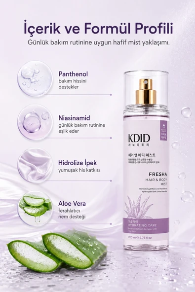 Kdid Fresha Hair & Body Mist Nemlendirici Saç ve Vücut Spreyi Niasinam