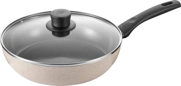 BALLARINI Ledro kapaklı güveç tavası, 28 cm, alüminyum, indüksiyonlu ocaklara uygun, seramik yapışmaz kaplama, Thermopoint, İtalya'da üretilmiştir, bej