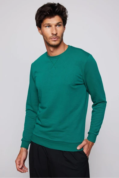 TUDORS Bisiklet Yaka Sweatshirt Relax Fit, S, SW230001-01, Yeşil, erkek
