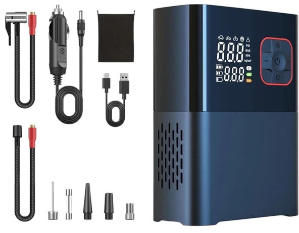 6000mAh Led Işıklı Çantalı Powerbank Özellikli Şarjlı Ve Kablolu DC12V Araç Motor Bisiklet Top Lastik Şişirme Hava Kompresörü 130W