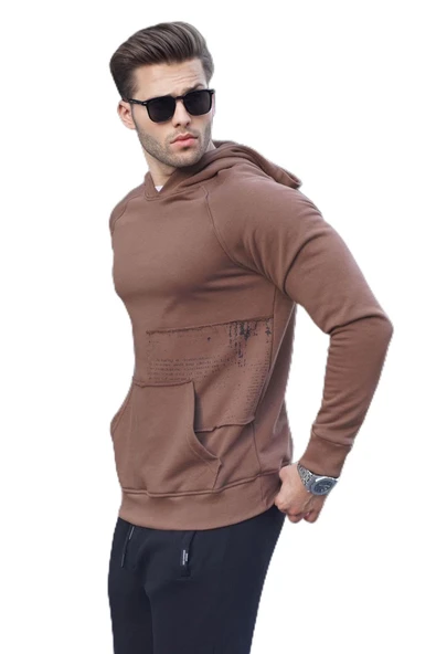 Madmext Kahverengi Kapüşonlu Sweatshirt 6151,Kahverengi M