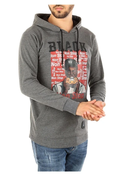 Madmext Kapşonlu Baskılı Sweatshirt Füme 2779,Gri S