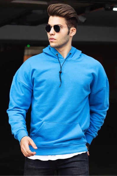 Madmext Basic Saks Erkek Kapüşonlu Sweatshirt 4764,Lacivert M