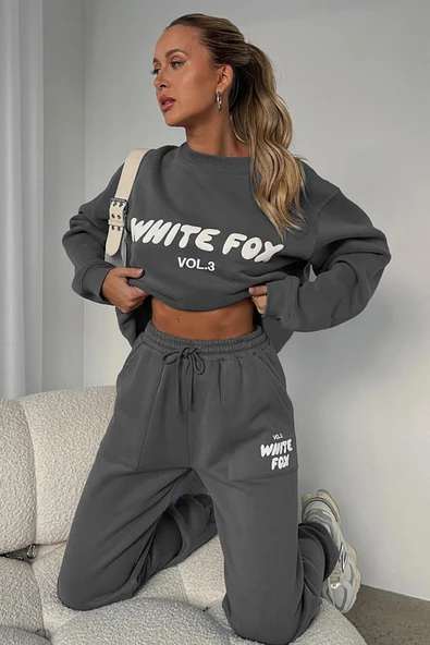 Madmext Füme Bisiklet Yaka Baskılı Sweatshirt Mg1904,Füme L