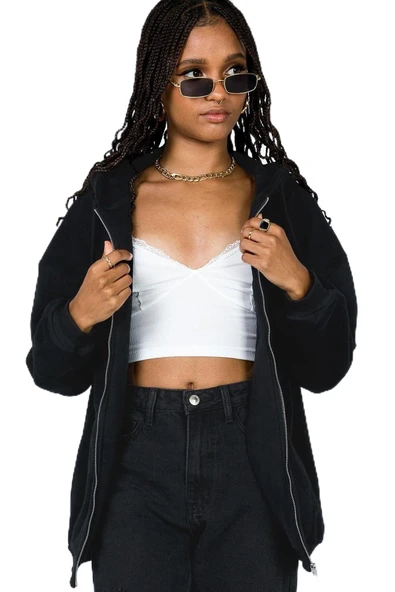 Madmext Mad Girls Siyah Kapüşonlu Şardonlu Sweatshirt Mg1223,Siyah S