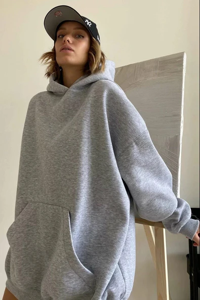 Madmext Grimelanj Kapüşonlu Şardonlu Oversize Sweatshirt Mg1566,Grimelanj S