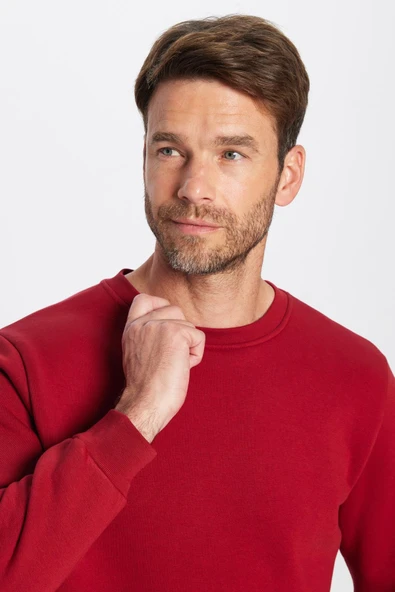 TUDORS Bisiklet Yaka Relax Fit İçi Polarlı Sweatshirt, M, SW220005-000, Bordo, erkek