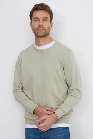 TUDORS Relax Fit Rahat Kesim%100 Pamuk Basic Bisiklet Yaka Sweatshirt, XXL, SW230001-01, Taş, erkek
