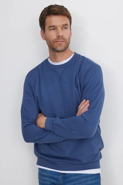 TUDORS Sweatshirt Relax Fit Bisiklet Yaka İndigo, S, SW230001-01, İndigo, erkek
