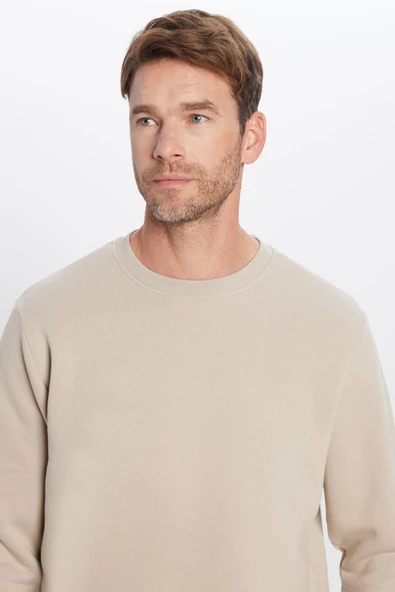 TUDORS Relax Fit Pamuklu Yumuşak Dokulu Polarlı Basic Sweatshirt, XXL, SW220005-000, Taş, erkek