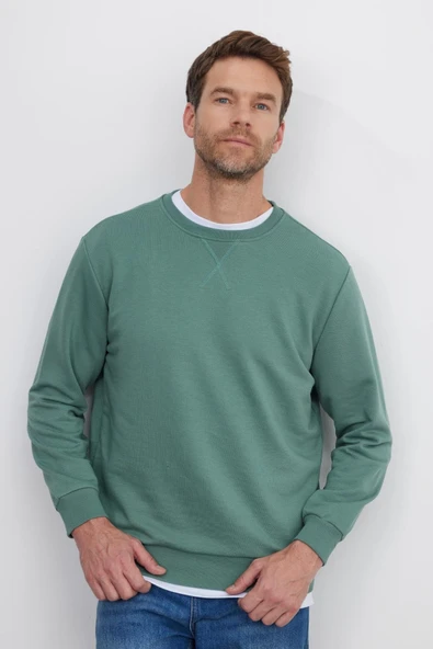TUDORS Sweatshirt Relax Fit Rahat Kesim Bisiklet Yaka Açık Yeşil, 3XL, SW230001-01, Açık Yeşil, erkek