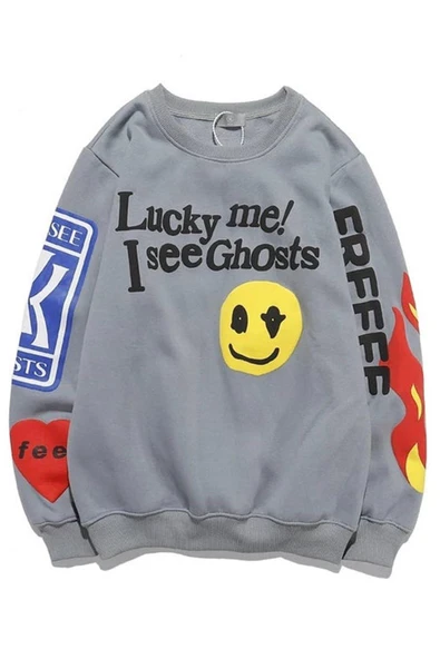 Madmext Mad Girls Füme Baskılı Oversize Sweatshirt Mg1207,Füme L