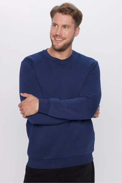 TUDORS Relax Fit Rahat Kesim Pamuklu Yumuşak Dokulu Polarlı Basic Bisiklet Yaka Sweatshirt, XL, SW220005-000, Lacivert, erkek
