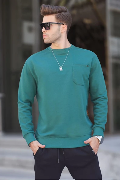 Madmext Koyu Yeşil Regular Fit Basic Sweatshirt 6136,Koyu Yeşil M