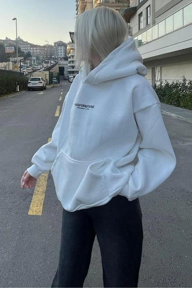 Madmext Beyaz Baskılı Oversize Sweatshirt Mg1287,Beyaz M