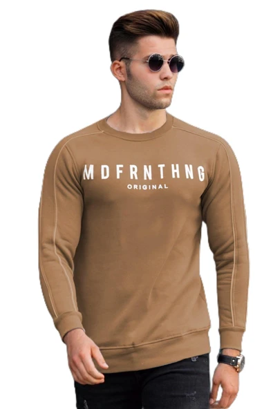 Madmext Kahverengi Bisiklet Yaka Sweatshirt 5319,Kahverengi M